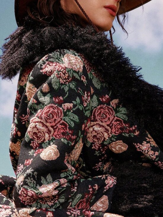 Boho Beauty Women's Casual Long Sleeve Jacquard Woven faux fur trim Jacket - Picture 4 of 11